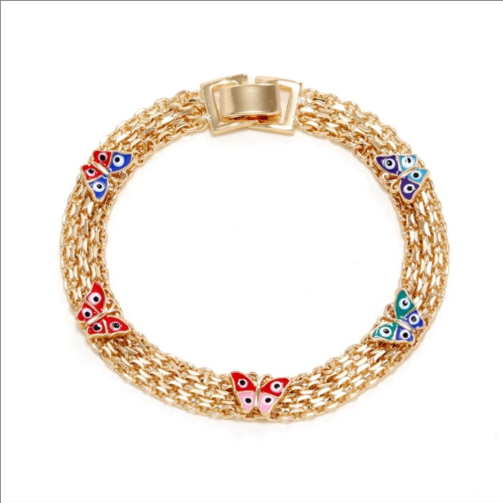NEW 14k Butterfly Evil Eye Bracelet - Picture 2 of 4